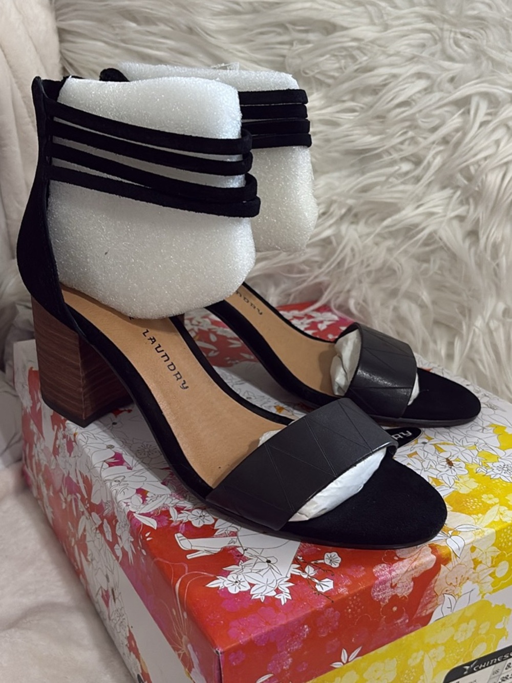 Chinese Laundry Black Strappy Block Heel Sandals